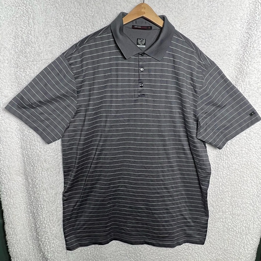 Nike Polo Shirt Mens XXL Gray Tiger Woods Collection Dri-Fit Golf Striped